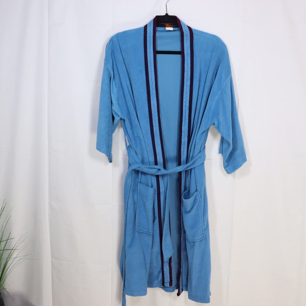 Vintage Men’s Blue Velour Belted Robe One‎ Size Lounge